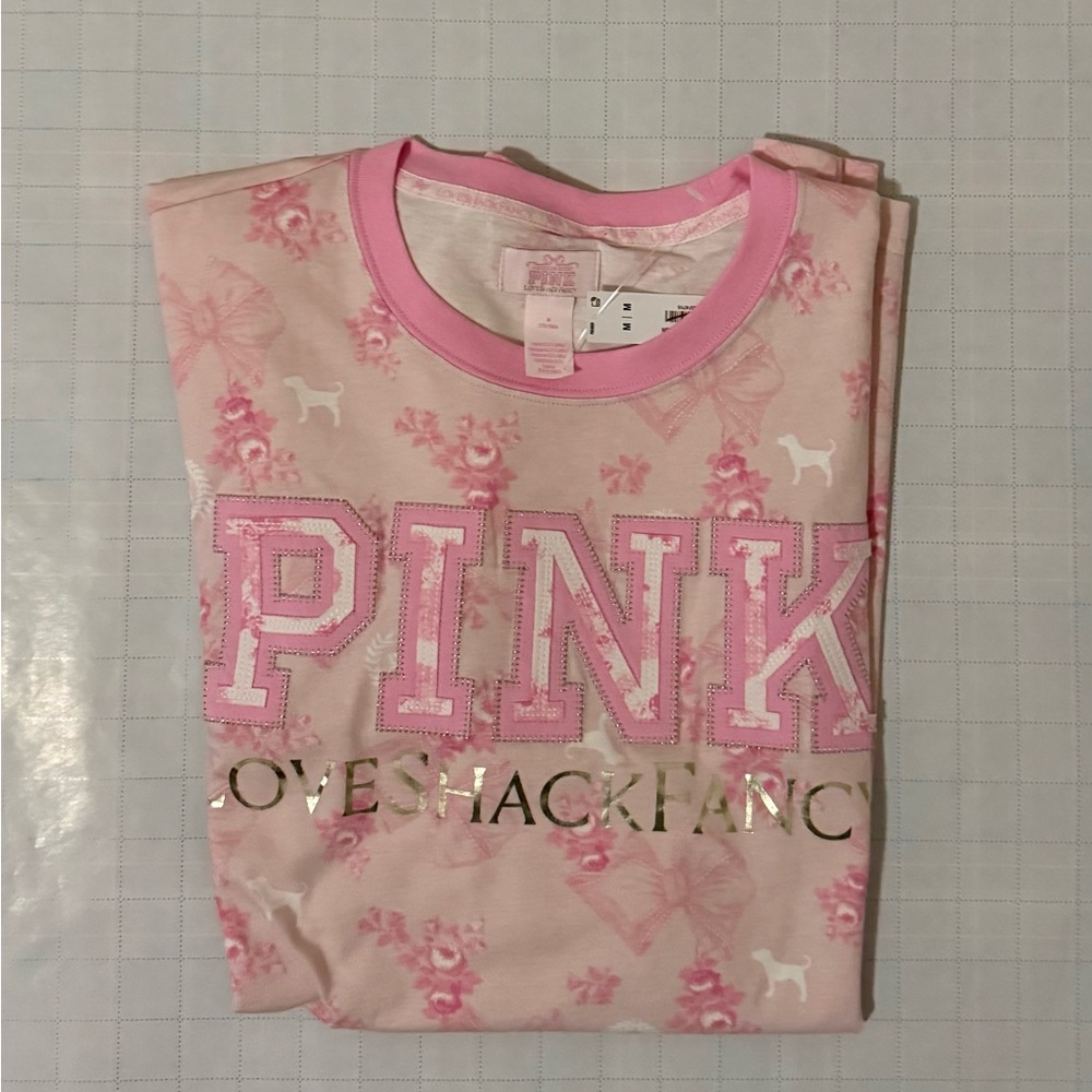 Victoria's Secret PINK x LoveShackFancy Campus Cotton Tee size medium nwt - Picture 10 of 11